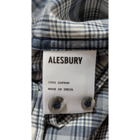 New Alesbury sz L Tall Shirt plaid blues & white buttons up long sleeves 4528 - Picture 6 of 6
